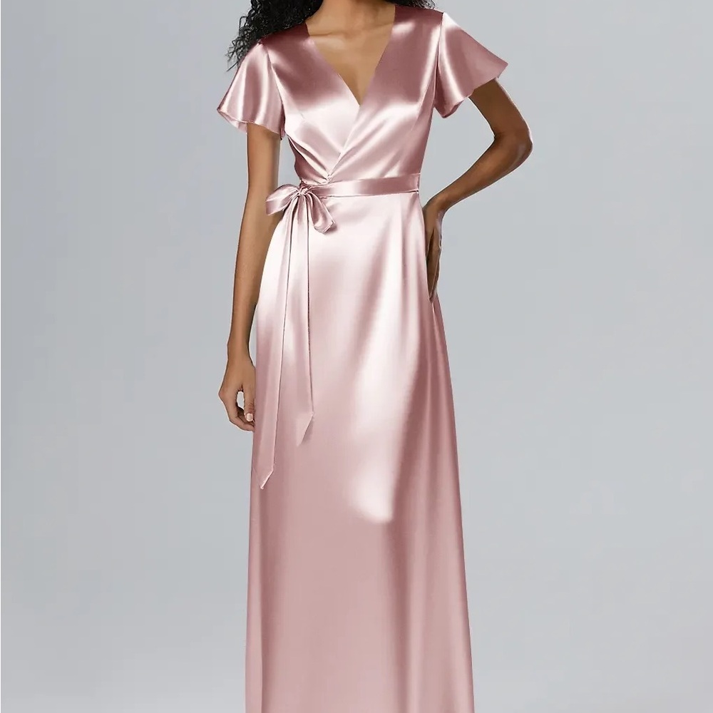 Blush Satin Wrap Maxi Dress